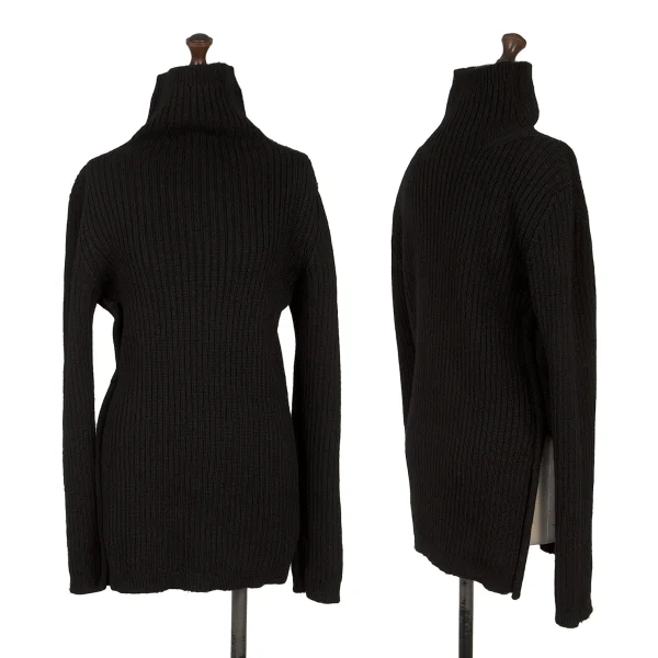 Yohji Yamamoto FEMME Wool Side Slit Turtleneck Rib Knit Sweater Black 2 K-169947_001