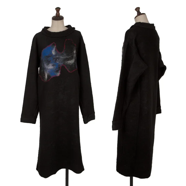 Yohji Yamamoto FEMME Wool Needle Punch Embroidered Dress Black 2 K-169949_001