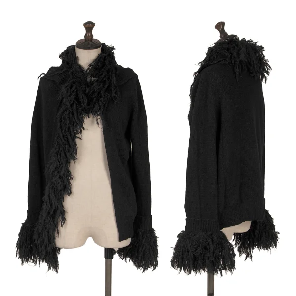 Yohji Yamamoto NOIR Wool Blend Fringe Design Buttonless Knit Cardigan Black 2 K-169956_001