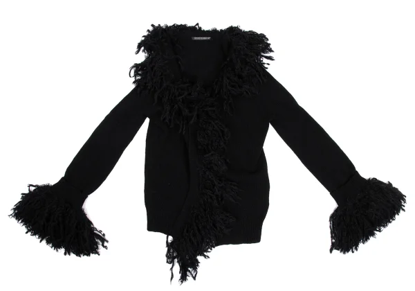 Yohji Yamamoto NOIR Wool Blend Fringe Design Buttonless Knit Cardigan K-169956_002