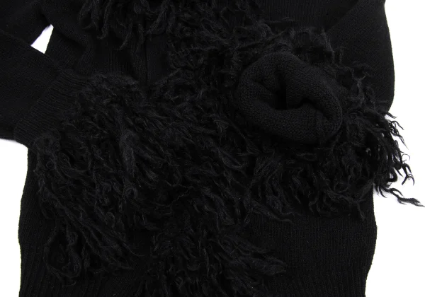 Yohji Yamamoto NOIR Wool Blend Fringe Design Buttonless Knit Cardigan K-169956_006
