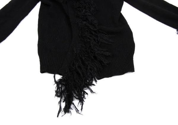 Yohji Yamamoto NOIR Wool Blend Fringe Design Buttonless Knit Cardigan K-169956_007