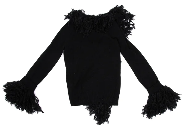 Yohji Yamamoto NOIR Wool Blend Fringe Design Buttonless Knit Cardigan K-169956_009