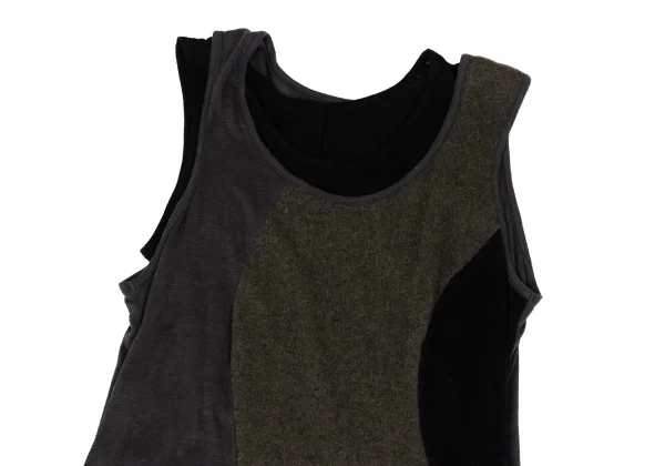 Yohji Yamamoto NOIR Blended Switching Fabric Layered Sleeveless Dress K-169958_003