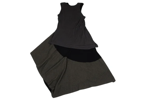 Yohji Yamamoto NOIR Blended Switching Fabric Layered Sleeveless Dress K-169958_013