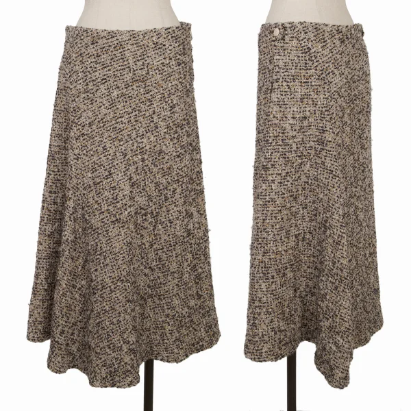 Y's Blended Loop Tweed Flared Skirt Beige 2 K-169960_001
