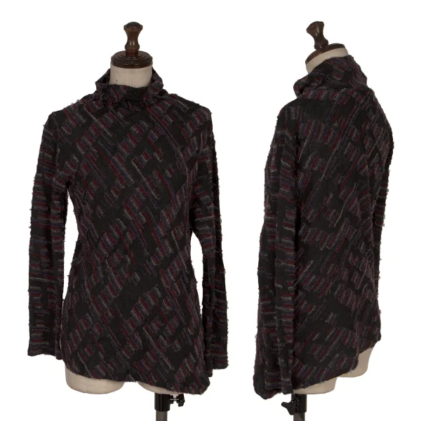 Plantation Wool Blend Pile Patch Turtleneck Top Black,Purple,Red M K-169967_001