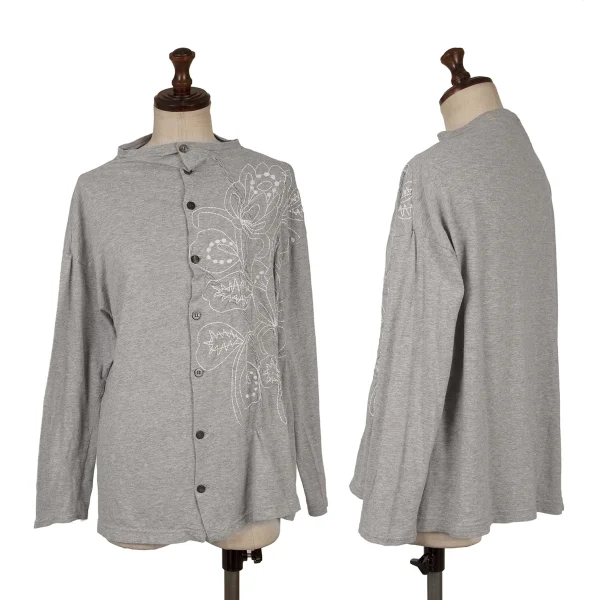 Plantation Floral Embroidery Cotton Jersey Cardigan Grey M K-169969_001