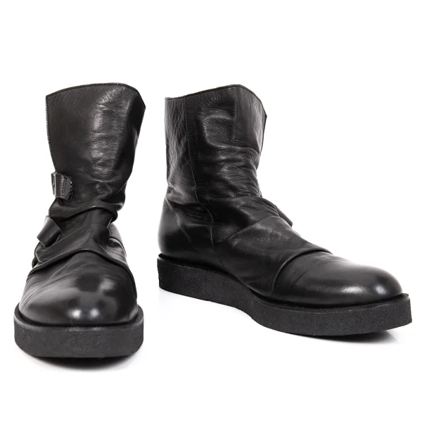 Yohji Yamamoto NOIR Side Belted Leather Boots Black 6 (US About 7.5) K-169978_001