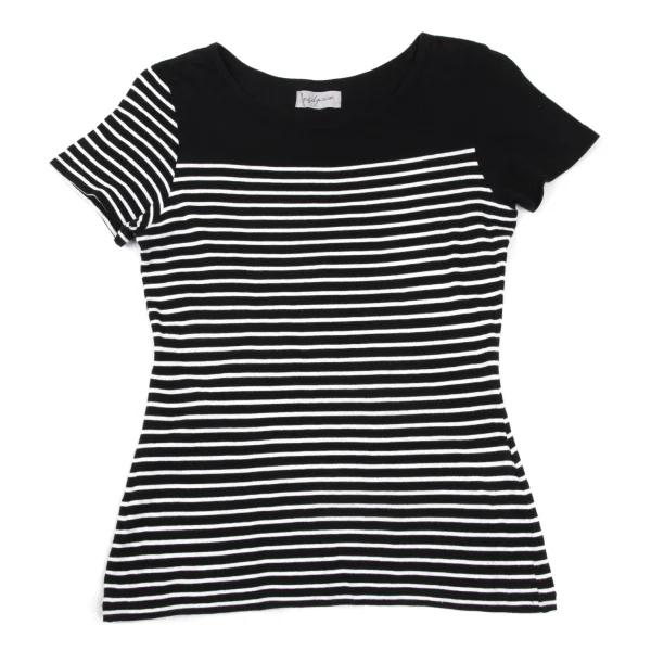 Yohji Yamamoto FEMME Cotton Stripe T Shirt Black,White 2 K-169980_001