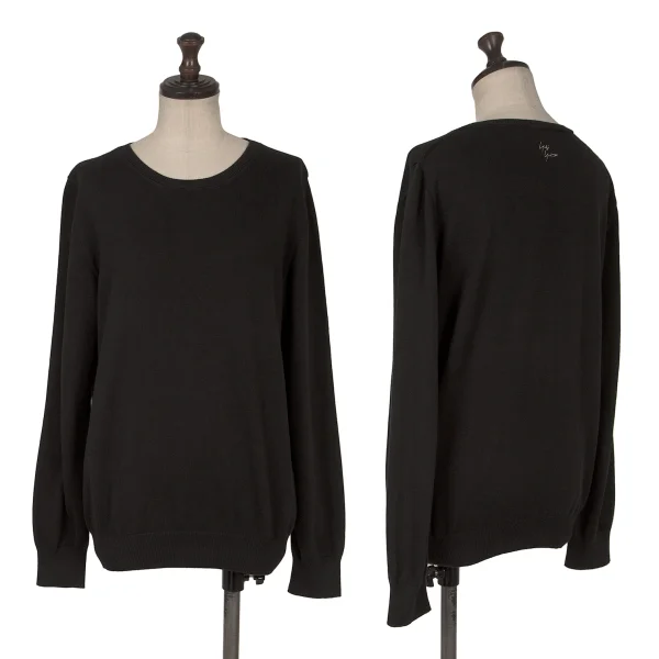 Yohji Yamamoto FEMME Cashmere Blend Crew Neck Knit Sweater Black 2 K-169981_001