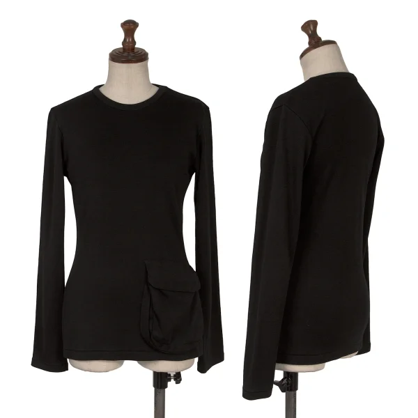 Yohji Yamamoto FEMME Wool Flap Pocket Design T Shirt Black 3 K-169982_001