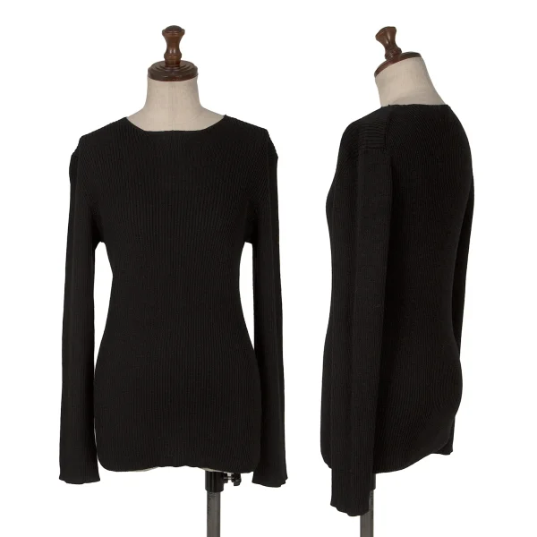 Yohji Yamamoto FEMME Wool Rayon Rib Knit Top Black 3 K-169983_001