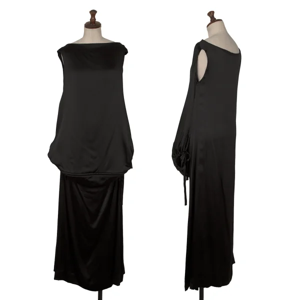 Yohji Yamamoto FEMME Silk Front Zip Drape Sleeveless Dress Black 1 K-169986_001