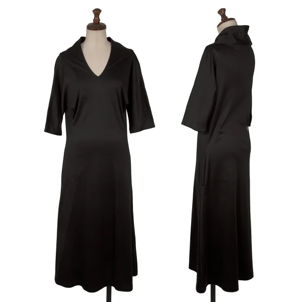 Yohji Yamamoto FEMME Cotton Stretch V Neck Dolman Dress Black 3 K-169987_001