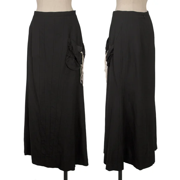 Yohji Yamamoto FEMME Wool Switching Pocket Design Flared Skirt Black 2 K-169988_001