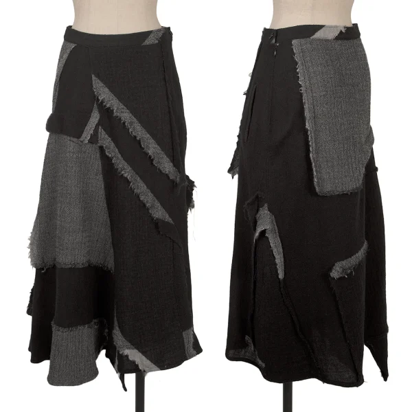 Yohji Yamamoto FEMME Cutting Patchwork Design Skirt Black,Grey S-M K-169990_001