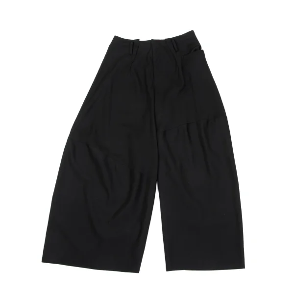 Yohji Yamamoto FEMME Wool Blend Switching Design Asymmetrical Wide Pants Black 1 K-169993_001