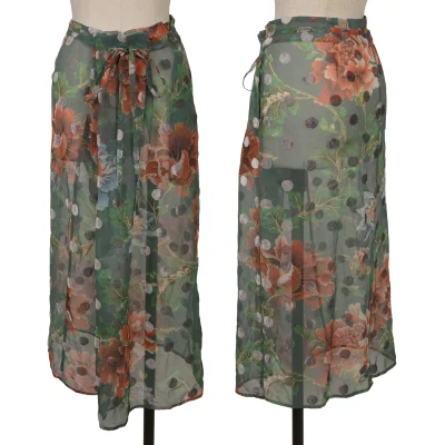 Yohji Yamamoto NOIR Floral Print Dot Pile See-through Skirt