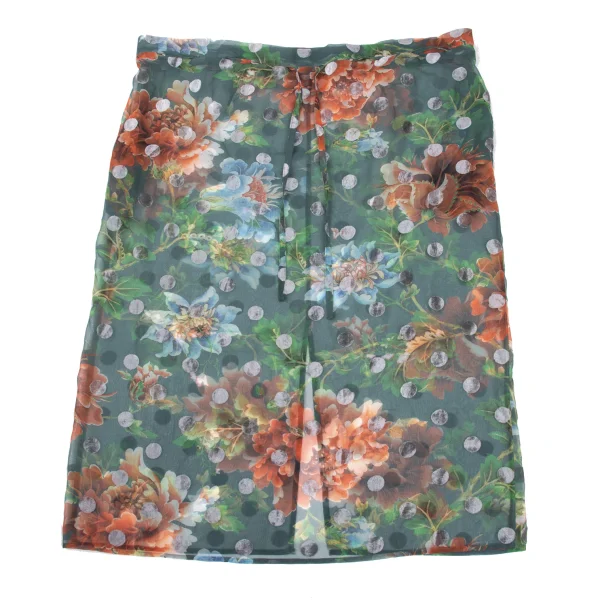 Yohji Yamamoto NOIR Floral Print Dot Pile See-through Skirt K-169997_002