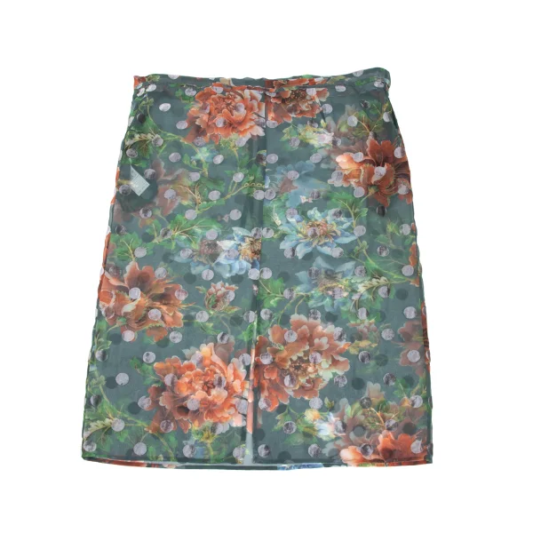 Yohji Yamamoto NOIR Floral Print Dot Pile See-through Skirt K-169997_009