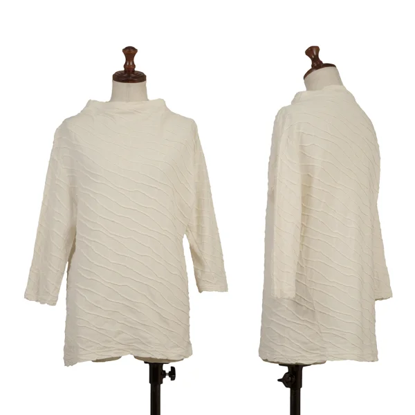 Plantation Cotton Ridge Design 3/4 Sleeve Top Ivory M K-170002_001