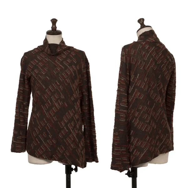 Plantation Wool Graphic Pile Design Knit Top Brown M K-170005_001