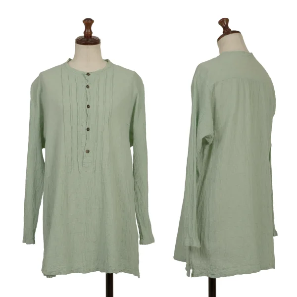 Plantation Cotton Wrinkled Band Collar Blouse Light Green M K-170007_001