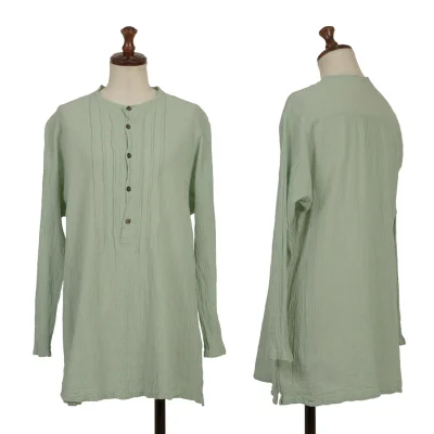 Plantation Cotton Wrinkled Band Collar Blouse