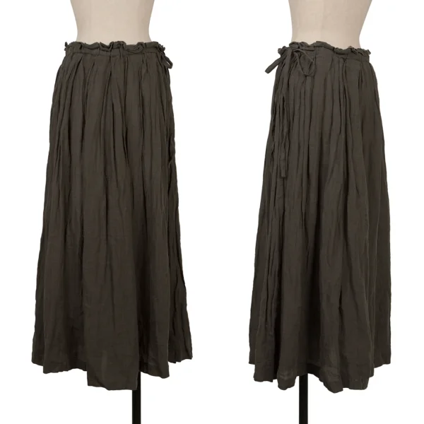 Plantation Linen Wrinkle Pleated Skirt Khaki M K-170011_001