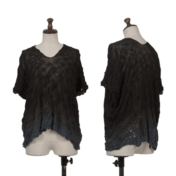JURGEN LEHL Cotton Design Woven Gradation Hole Hem Top Black M K-170013_001