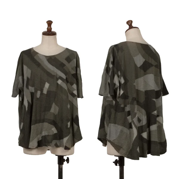 JURGEN LEHL Cotton Design Woven Dolman Sleeve T-shirt Khaki M K-170014_001