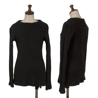 Yohji Yamamoto FEMME Wool blend Switching Neck Ribbed Knit Sweater