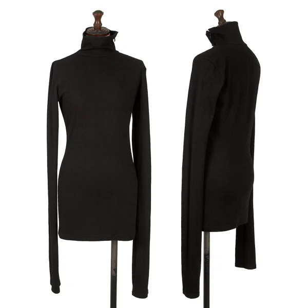Yohji Yamamoto FEMME Wool Zip Neck Long Sleeve T-shirt Black 2 K-170022_001