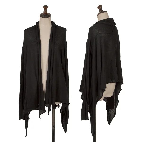 Yohji Yamamoto FEMME Cashmere Blend Cotton Buttonless Side Drape Cardigan Black 2 K-170023_001