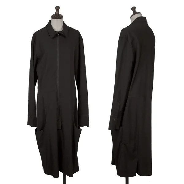 Yohji Yamamoto FEMME Wool Gabardine Cutting Front Zip Pullover Dress Black 3 K-170025_001