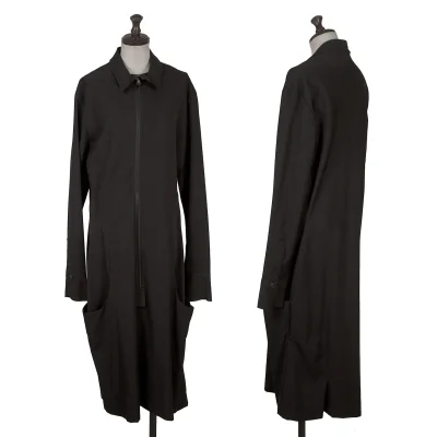 Yohji Yamamoto FEMME Wool Gabardine Cutting Front Zip Pullover Dress