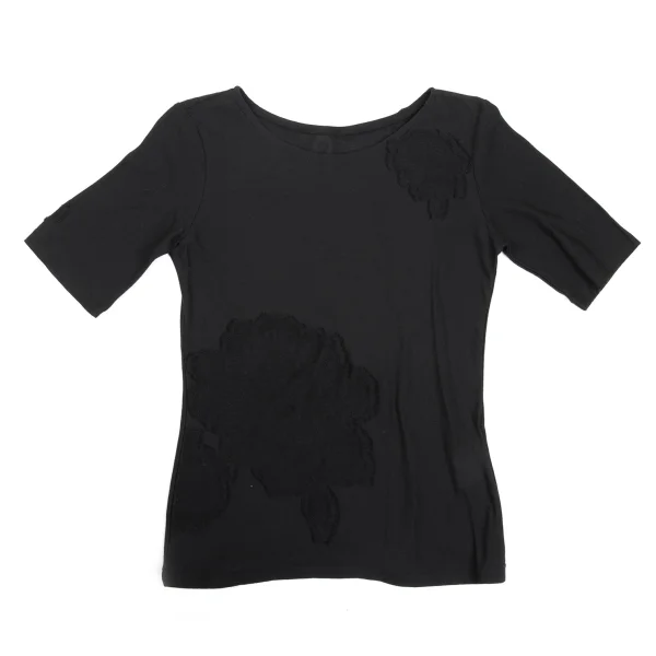 Yohji Yamamoto NOIR Cotton Blend Floral Jacquard T-shirt Black 2 K-170028_001