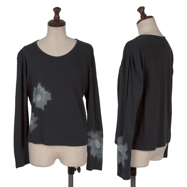 Yohji Yamamoto NOIR Cotton Rayon Floral Print T-shirt Black 2 K-170032_001