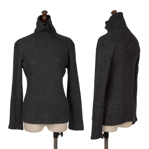 Yohji Yamamoto NOIR Wool Blended Neck-opened Knit Top Grey 2 K-170033_001