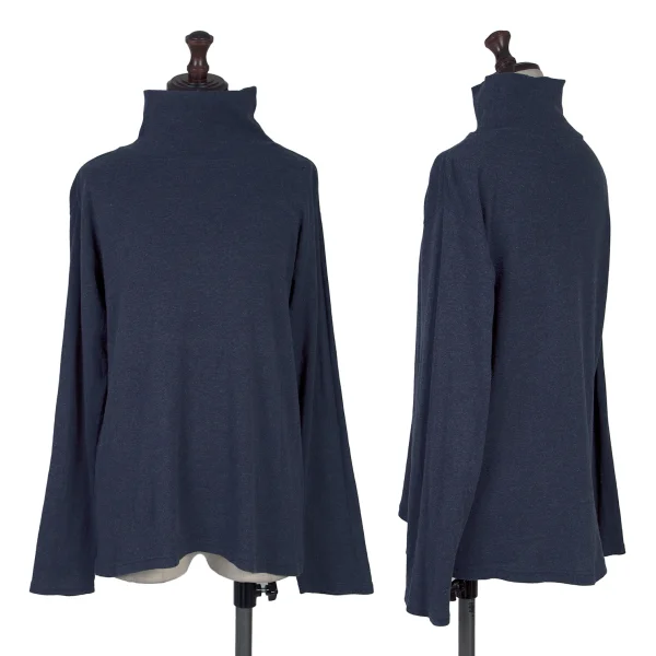 Plantation Cotton High-neck Long Sleeve Top Navy 2 K-170046_001