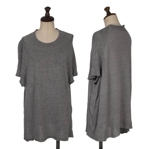 Plantation Linen Switching Short Sleeve Knit Sweater Grey 2 K-170048_001