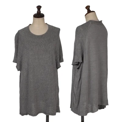 Plantation Linen Switching Short Sleeve Knit Sweater