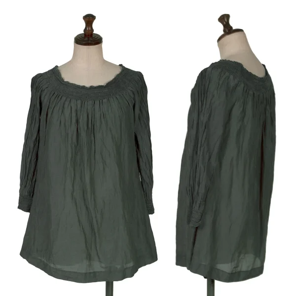 Theory Cotton Silk Wrinkle Blouse Dark Green 38 K-170051_001