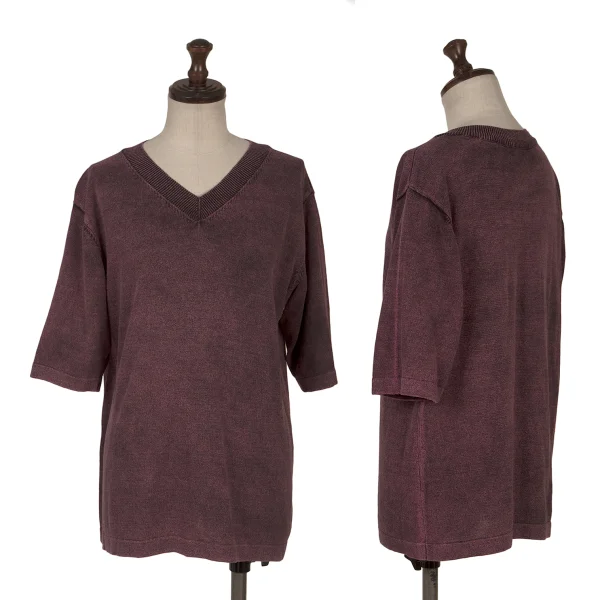 L'EQUIPE YOSHIE INABA V-neck Short Sleeve Knit Sweater Purple S-M K-170053_001