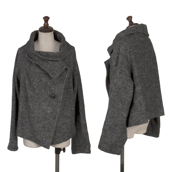Y's Wool Nylon Herringbone Wrap Jacket Grey 2 K-170059_001