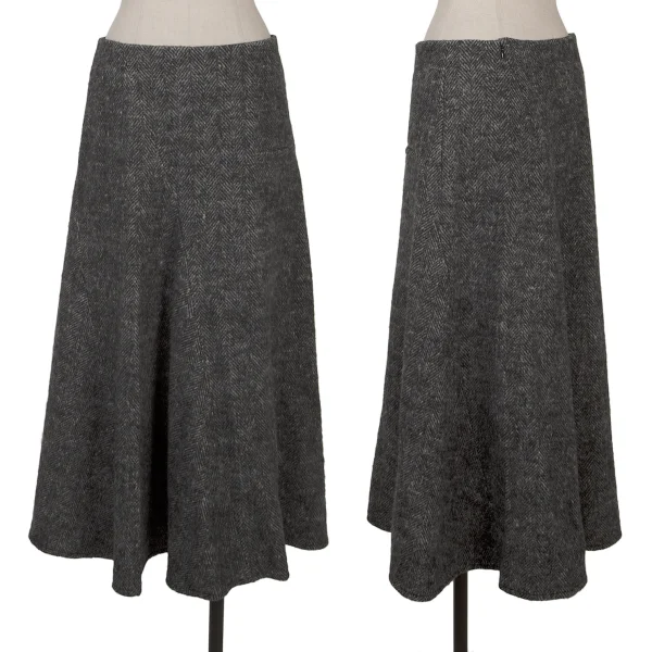 Y's Wool Nylon Herringbone Skirt Grey 2 K-170060_001