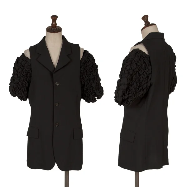 COMME des GARCONS Wool Shirring Sleeve Jacket Black S K-170081_001