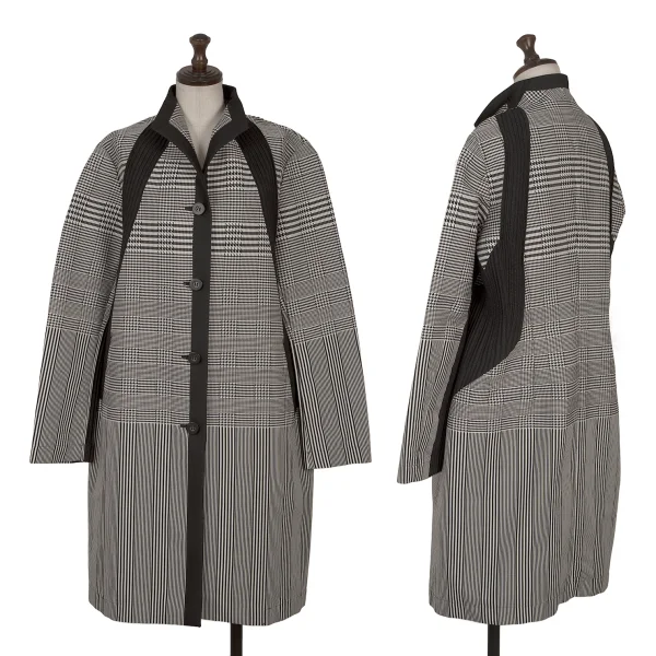 ISSEY MIYAKE Pleated Switching Checked Coat Black,White 3 K-170086_001