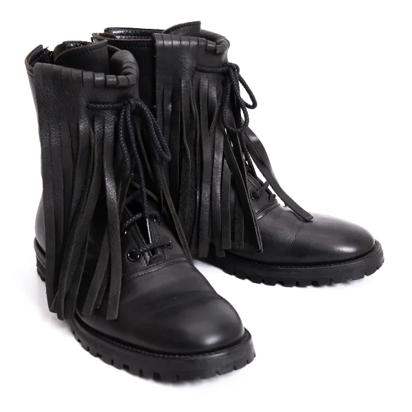 Yohji Yamamoto FEMME Fringe Leather Boots Black 4 (US About 7) K-170121_001